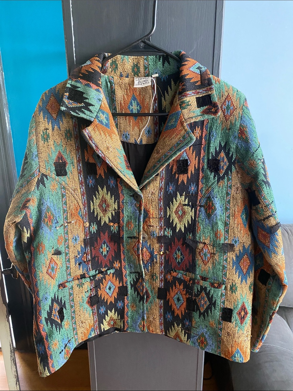 Parsley & Sage Beaded Women's Southwestern Patterned Jacket in Teal & Rust